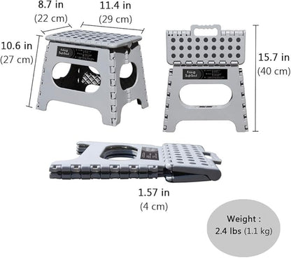 Non-Slip Folding Step Stool, Sturdy Safe Enough - Holds up to 300 Lb - 11 inch Footstool for Adults or Kids, Folding Ladder Storage/Opens Easy, for Kitchen,Toilet,Camping (Light Grey, 11'')