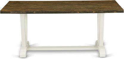 East West Furniture V077MZ001-9 9 Piece Modern Dining Table Set Includes a Rectangle Wooden Table with V-Legs and 8 Cream Linen Fabric Parson Dining Chairs, 40x72 Inch, Multi-Color