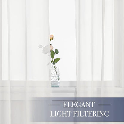 NICETOWN Extra Long Sheer Curtains 95" Length for Living Room, Rod Pocket Voile Texture Sheer Window Treatments for Patio/Glass Door, 60" Wide, 4 Panels, Beige
