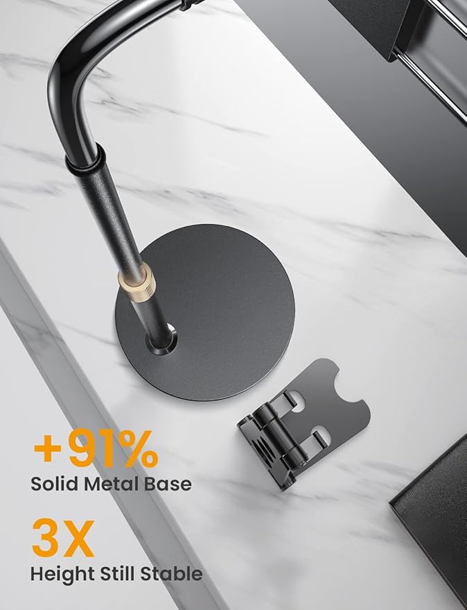 LISEN for iPad Stand for Desk Portable Monitor Adjustable Tablet Stand, Thick Case Friendly iPad Pro Holder Fits(4.7"-15.6") 12.9/10.9/10.2 Air Mini 4 3 2 Fire Tab Nexus Kindle, Black
