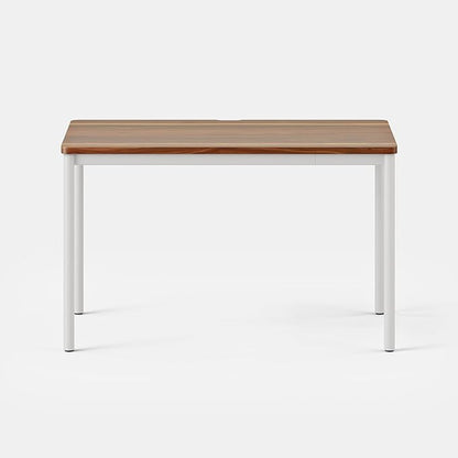 Branch Daily Desk - Functional at Home Office Desk with Effortless Assembly, Timeless Design, Rounded Corners, and Built-in Cable Notch - 48” W x 28.5” H x 24” D - Walnut White Work Table