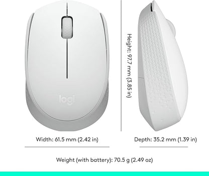 Logitech M170 Wireless Mouse for PC, Mac, Laptop, 2.4 GHz with USB Mini Receiver, Optical Tracking, 12-Months Battery Life, Ambidextrous - Off White