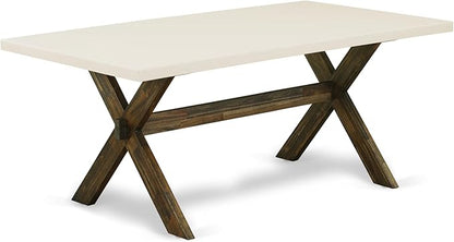 East West Furniture X727VE703-6 6 Piece Dining Room Table Set Contains a Rectangle Kitchen Table with X-Legs and 4 Brown Linen Fabric Parson Chairs with a Bench, 40x72 Inch, Multi-Color