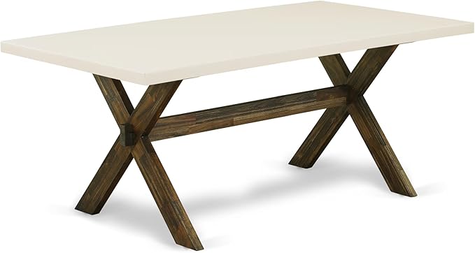East West Furniture X727FL716-6 6 Piece Dining Set Contains a Rectangle Dining Room Table with X-Legs and 4 Dark Khaki Linen Fabric Parson Chairs with a Bench, 40x72 Inch, Multi-Color