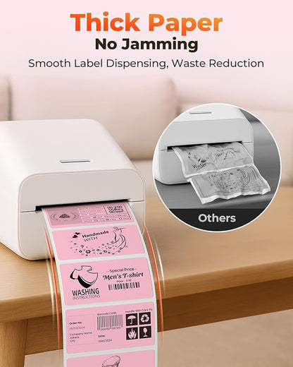 MUNBYN 4” X 2” Direct Thermal Labels, Thermal Printer Stickers, Strong Adhesive & Perforated Labels Paper for Barcode, Mailing, 500 Sheets/1 Roll, Pink