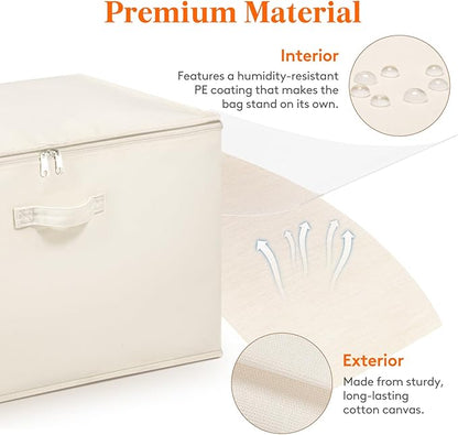 Lifewit Canvas Cotton Comforter Storage Bags with Zipper 6 Pack, 60L Breathable Foldable Clothing Containers, Linen Sweater Organizers Boxes for Clothes, Blankets, Pillows, Duvets, Bedding