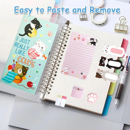 QPIXVB Cute Sticky Notes,440 Sheets Cat Sticky Notes,Cat Gifts for Women,School Supplies,Cartoon Animal Cats Self-Stick Note Pads,Cats Lover Christmas Gifts,Note Pads Set for Students Office Supplies
