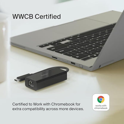 Belkin USB Type C to 2.5 Gb Ethernet Adapter, USB-IF Certified Thunderbolt 3 & 4 / USB-C to LAN Network Adapter Compatible with MacBook Pro/Air, iPad Pro, XPS, Surface, and Other USB C Devices