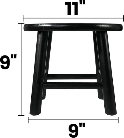 CONSDAN 9-Inch Round Step Stool for Adults & Kids, USA Grown Solid Oak Hardwood, Sturdy Small Foot Stool for Kitchen, Bedroom, Bathroom, Shoe Changing, Plant Stand, Fully Assembled (Black)