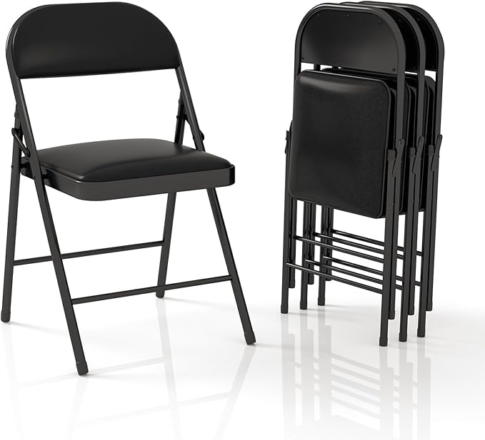 4 Pack Folding Chairs with Padded Cushion & Back, Padded Folding Chairs for Home, Office, Indoor, Outdoor Events (Black, 4 Pack)