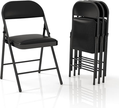 4 Pack Folding Chairs with Padded Cushion & Back, Padded Folding Chairs for Home, Office, Indoor, Outdoor Events (Black, 4 Pack)