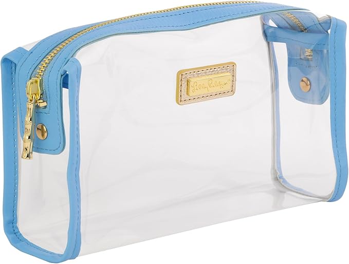 Lilly Pulitzer Clear Zipper Pouch, Cute Pencil Case for Adults, Travel Toiletry Bag, Small Pouch Bag for Supplies, Makeup or Toiletries (Frenchie Blue)