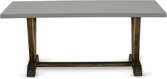 East West Furniture V797FL716-7 7 Piece Dining Room Furniture Set Consist of a Rectangle Dining Table with V-Legs and 6 Dark Khaki Linen Fabric Parsons Chairs, 40x72 Inch, Multi-Color
