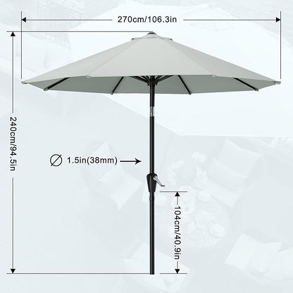 MASTERCANOPY 9FT Patio Umbrella with Push Button Tilt and Crank, Outdoor Market Umbrella with 8 Sturdy Ribs, UV Protection & Waterproof for Garden, Deck, Backyard, Pool (Light Gray)