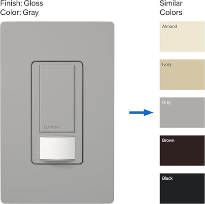 Lutron Maestro Motion Sensor Light Switch Indoor for Bathroom, Garage, Laundry Room, Any Bulbs, Occupancy Vacancy Sensor, Single-Pole, MS-OPS2-GR, Gray