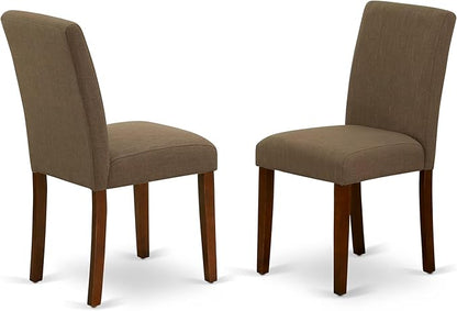 East West Furniture CAAB5-MAH-18 5 Piece Modern Dining Table Set Includes a Rectangle Wooden Table and 4 Coffee Linen Fabric Upholstered Parson Chairs, 36x60 Inch, Mahogany