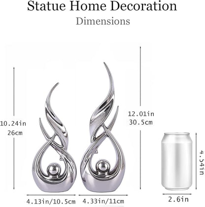 2 PCS Silver Ceramic Statues For Home Decor Accents, Modern Abstract Art Sculptures, Elegant Tabletop Decorative Objects For Dining Room, Entryway, Tv Stand, Mantel, Coffee Table Centerpieces