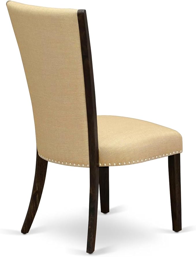 East West Furniture V797VE703-5 5 Piece Dining Room Table Set Includes a Rectangle Dining Table with V-Legs and 4 Brown Linen Fabric Upholstered Parson Chairs, 40x72 Inch, Multi-Color