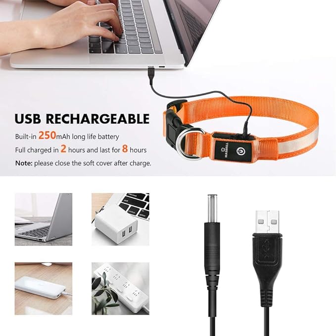 MASBRILL LED Dog Collar - Rechargeable, Waterproof, Glow Collar for Small to Large Dogs