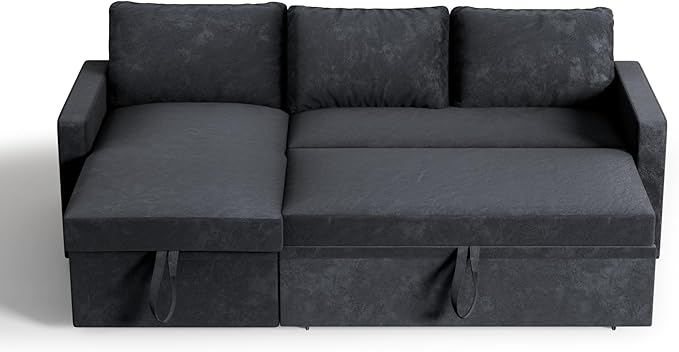 Sleeper Sofa Bed, Modular Sectional Couch with Pull Out Bed, L Shaped Sectional Convertible SofaBed with Storage Seat, for Living Room Apartment Bedroom Office Black Velvet