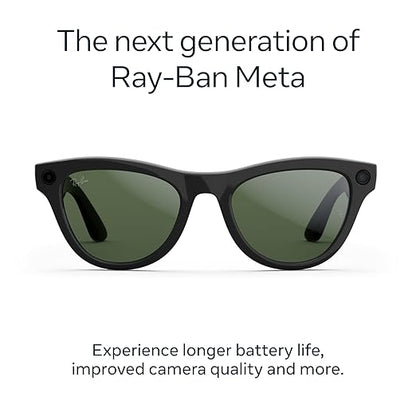 Ray-Ban Meta (Gen 2), Skyler, Shiny Black | Smart AI Glasses for Men, Women — 2x Battery Life — 3K Ultra HD Resolution — 12 MP Ultra-Wide Camera, Audio, Video — Green Lenses — Wearable Technology