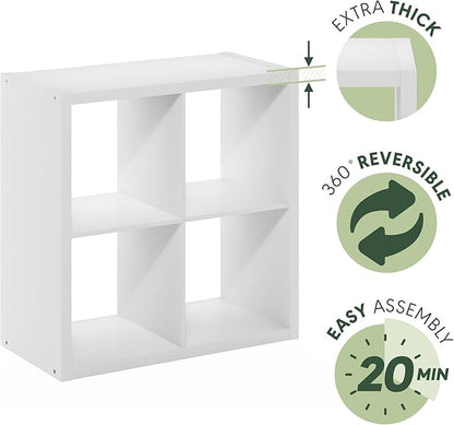 Furinno Cubicle Open Back Decorative Cube Storage Organizer, 4-Cube, White