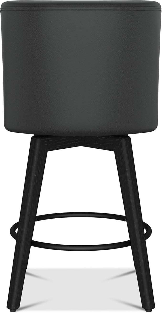 Counter Height Bar Stools Set of 2, Modern Swivel Barstools with Back and Wood Legs, Faux Leather Upholstered Counter Height Stools, 26" H Kitchen Island Stools,Home Bar, Black Grey