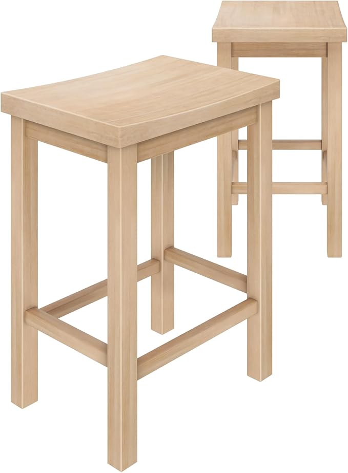 Grain & Grove Smith Collection Set of 2 Solid Wood Counter Height Bar Stools, 24-Inch Saddle Seat Backless Stools, Ideal for Kitchen Island, Dining, or Home Bar Seating, Blonde