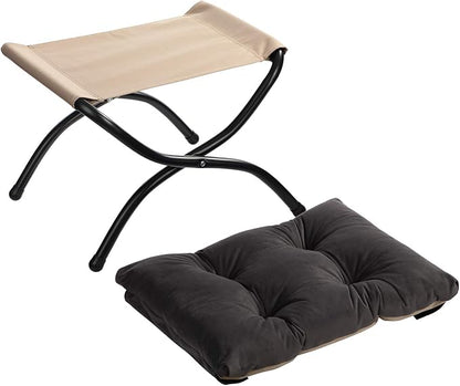 HollyHOME Fabric Lazy Chair with Foldable Ottoman, Accent Comfy Lounge Arm Chair and Folding Footrest Stool Set, Leisure Sofa Reading Chair and Footstool for Living Room, Bedroom, Dorm, Smoky Grey