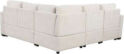 84.7" Symmetrical Convertible Sleeper Sectional Sofa Couch Bed for Living Room 4 Seater L Shaped Reversible Pull Out Sleeper Sofabed with Movable Ottoman ,2 Cup Holders ,USB Ports, Detachable Backrest