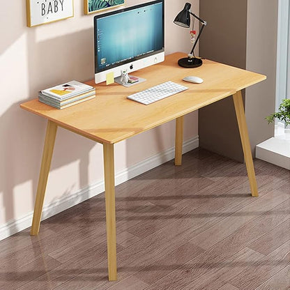 IOTXY Simple Wooden Writing Desk - Modern Minimalist Style PC Laptop Computer Workbench with Solid Wood Legs, 55" W Home Office Work Table for TV Stand Music Video Live Broadcast Workstation, White