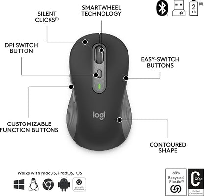 Logitech Signature Slim MK955 for Business Wireless Keyboard and Mouse Combo, Quiet Typing, Secure Receiver, Bluetooth, Globally Certified, Windows/Mac/Chrome/Linux - Graphite