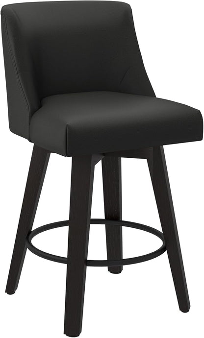 Counter Height Swivel Bar Stools Set of 6, 26 Inch Bar Stools with Footrest, Faux Leather Upholstered Barstools with Back and Solid Wood Legs for Kitchen Island, Dining Room,Pub,Black