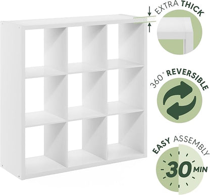 Furinno Cubicle Open Back Decorative Cube Storage Organizer, 9-Cube, White