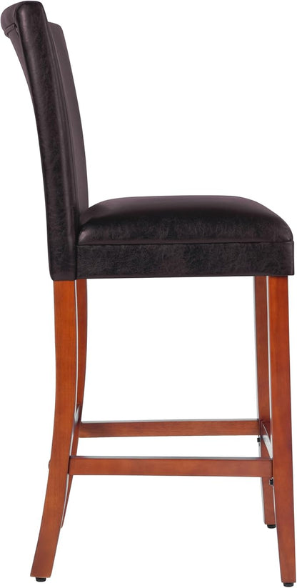 HomePop Home Decor | Classic Counter Height Bar Stools | 29 Inch Bar Stools | Decorative Home Furniture (Brown Faux Leather) Single Pack