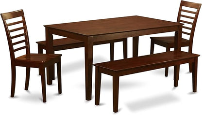East West Furniture CAML5C-MAH-W 5 Piece Kitchen Table Set for 4 Includes a Rectangle Dining Room Table and 2 Dining Chairs with 2 Benches, 36x60 Inch, Mahogany