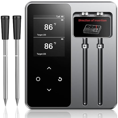 Wireless Meat Thermometer with App Control, 600FT Bluetooth Range, Dual Probes & 6 Sensors, 0.5S Instant Read, LCD Display, IP67 Waterproof Real-Time Monitoring & Smart Alerts for BBQ, Grill, Oven