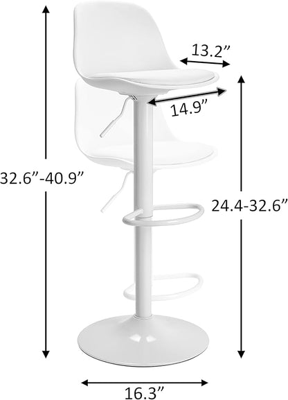Finnhomy Bar Stools Set of 2, Swivel Barstools with Footrest and Ergonomic PP Back, Counter Height Adjustable Modern Counter Stools for Kitchen, White