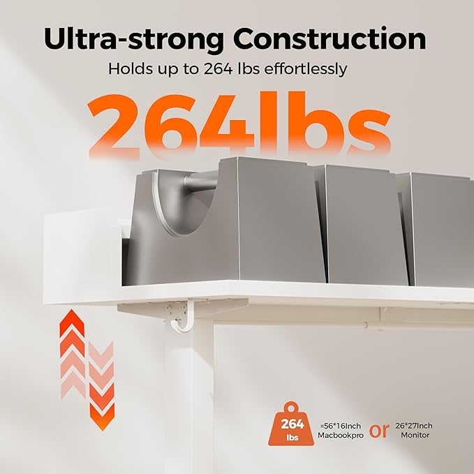 Agilestic L Shaped Standing Desk, Adjustable Height Corner Gaming Desk with Shelf, Sit Stand Up Desk, 63 x 55 Inch Home Office Computer Table, White
