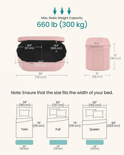 SONGMICS Mazie Collection - Folding Ottoman with Storage, Oval Storage Ottoman Bench, for Living Room, Bedroom, Velvet Fabric, 15 x 30 x 15 Inches, Jelly Pink ULSF267SA01
