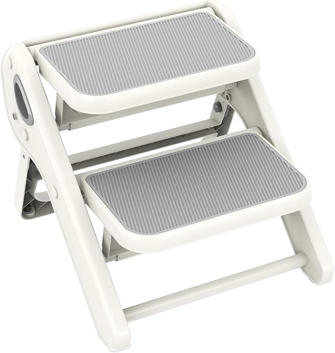 Toddler Step Stool, iNeibo 2-Step Foldable Step Stool for Kids, Widened & Thickened with Anti-Slip Design, Safer for Children Use for Kitchen, Bathroom, Toilet Training - Gray