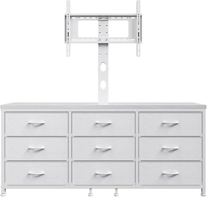 TV Stand with Mount for 32/55/65/75/85 inch TVs, Entertainment Center with 9 Fabric Drawers Dresser Storage, Height Adjustable Media Console