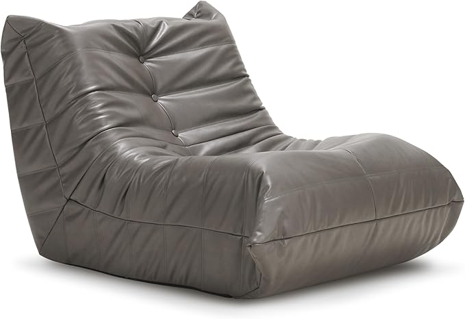 Hobestluk Giant Bean Bag Chair Lazy Floor Sofa, Memory Foam Fireside Sofa for Adults, Big Beanbag Faux Leather Armless Chair for Living Room Bedroom Dorm Office (Grey, Single)