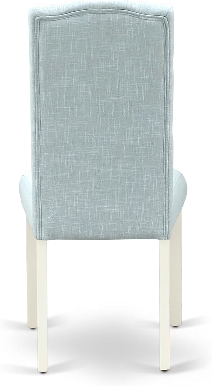 East West Furniture V077CE215-7 7 Piece Dining Set Consist of a Rectangle Dining Room Table with V-Legs and 6 Baby Blue Linen Fabric Upholstered Parson Chairs, 40x72 Inch, Multi-Color