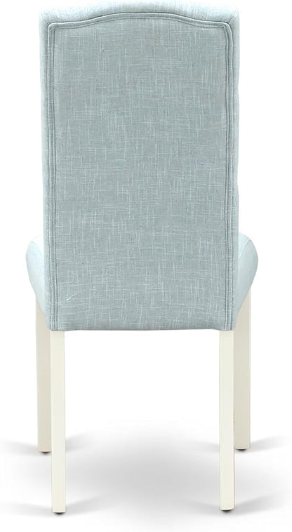 East West Furniture V077CE215-7 7 Piece Dining Set Consist of a Rectangle Dining Room Table with V-Legs and 6 Baby Blue Linen Fabric Upholstered Parson Chairs, 40x72 Inch, Multi-Color