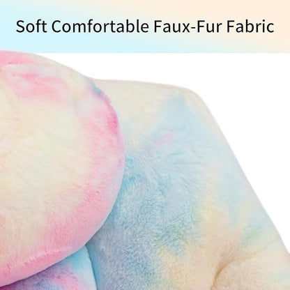 HollyHOME Faux-Fur Lazy Chair with Foldable Ottoman, Accent Comfy Lounge Arm Chair and Folding Footrest Stool Set, Leisure Sofa Reading Chair and Footstool for Living Room, Bedroom, Dorm, Colorful