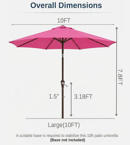 10FT Patio Umbrella, Outdoor Umbrella with Push Button Tilt and Crank, 8 Sturdy Ribs, UV Protection & Waterproof Market Umbrella for Pool, Backyard, Beach,Deck (Rose Pink)