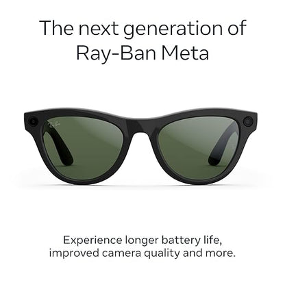 Ray-Ban Meta (Gen 2), Skyler, Shiny Black | Smart AI Glasses for Men, Women — 2x Battery Life — 3K Ultra HD Resolution — 12 MP Ultra-Wide Camera, Audio, Video — Transitions® Graphite Green Lenses