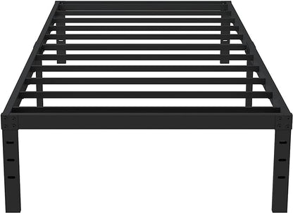 16 Inch Twin Bed Frames No Box Spring Need, Metal Platform Bed Frame Twin Size Heavy Duty Mattress Foundation with 14 Inch Storage, Eassy Assembly 2,500 lbs Steel Slats Support, Black