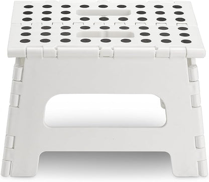 Handy Laundry - Folding Step Stool - Sturdy Enough Collapsible Stool to Support Adults and Safe Enough for Kids - Opens Easy with One Flip - Great for Kitchen, Bathroom or Bedroom (White - 8 Inch)
